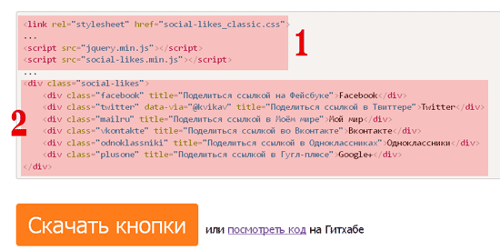 код установки кнопок Social Likes