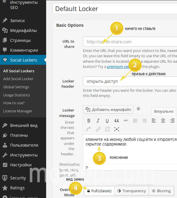 Настройка onepress-social-locker2