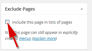 Как исключить страницы с меню сайта