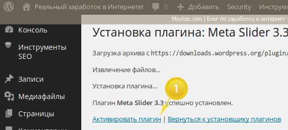 Активировать установленные плагины для WordPress