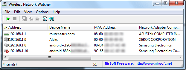 интерфейс программы Wireless Network Watcher интерфейс программы Wireless Network Watcher