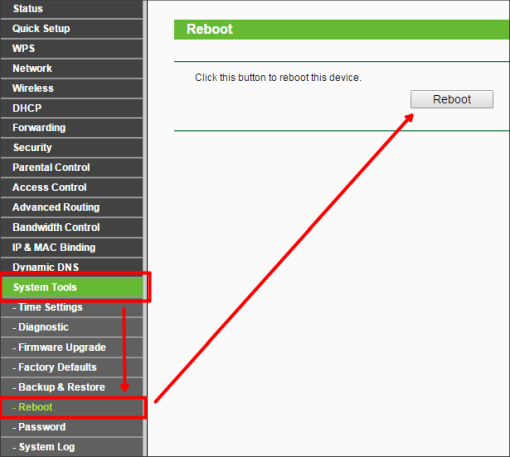 кнопка перезагрузки роутера на TP-LINK