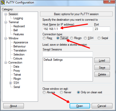 настройка подключения по Telnet