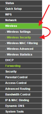 переходим в раздел настроек Wireless – Wireless Security переходим в раздел настроек Wireless – Wireless Security