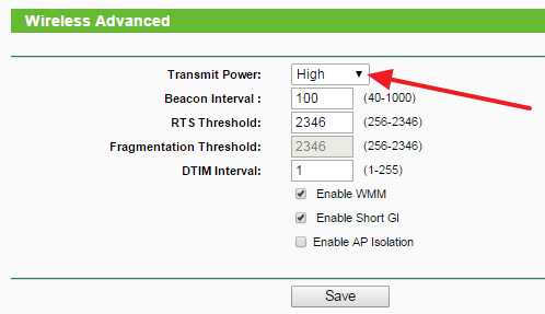 установка максимальной мощности передатчика