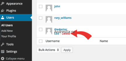 Удаление пользователя в WordPress