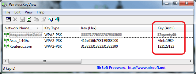 сохраненные пароли в программе WirelessKeyView