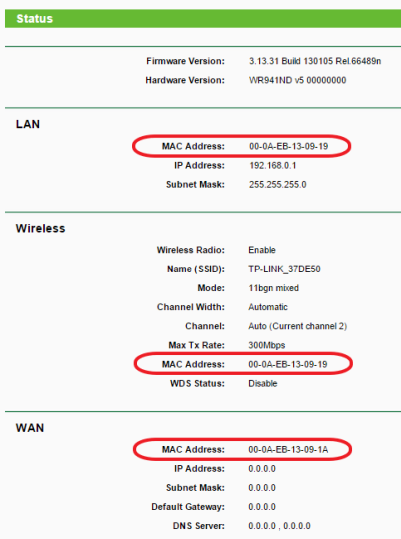 МАК адрес роутера TP-LINK