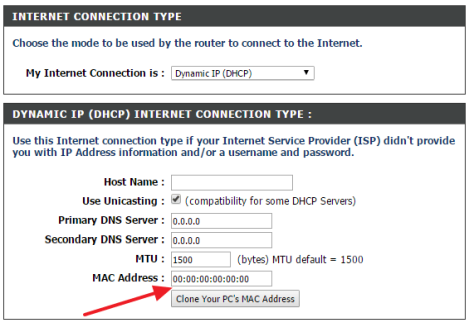 изменить MAC адрес роутера D-Link