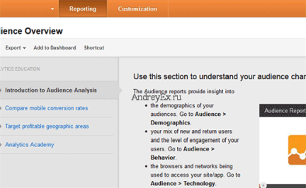 вкладку "отчеты", чтобы увидеть ваш сайт в обзоре аналитики