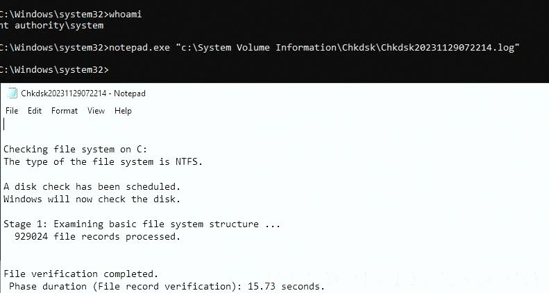 Лог ckdsk в system volume information