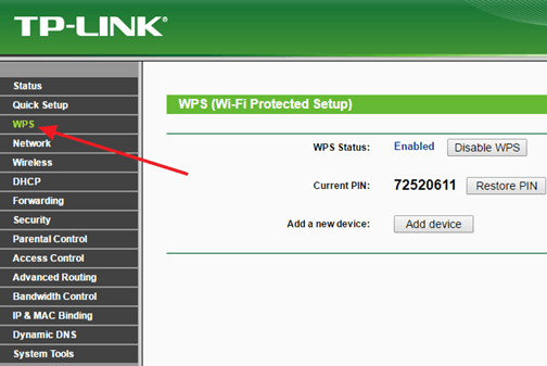 WPS в настройках TP-LINK
