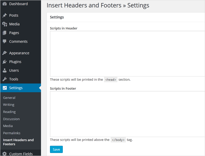 Плагин Insert Headers and Footers