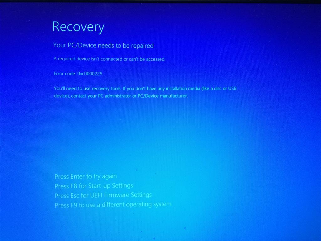 Как исправить ошибку с кодом 0xc0000225