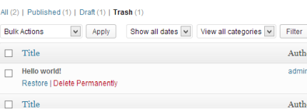 Восстановить удаленных постов из корзины в WordPress