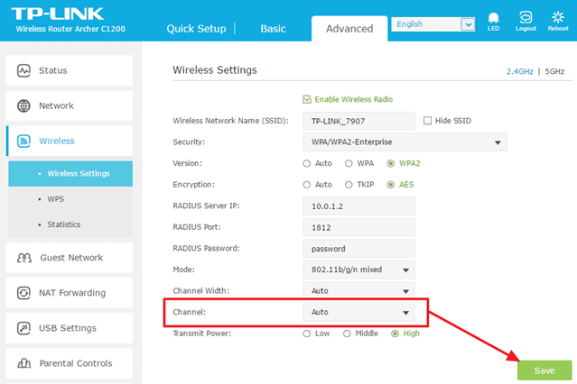 смена канала на роутере TP-LINK Archer C1200 V1