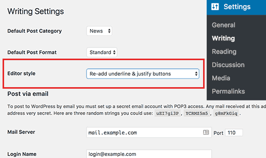 Повторное добавление настройки модуля подчеркивание и выравнивание текста
