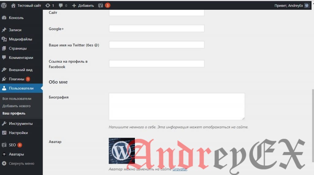 WordPress - Фотография пользователя
