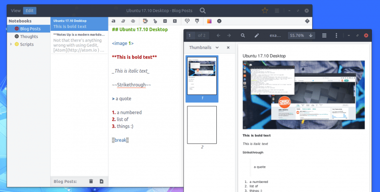 Notes Up - редактор для Linux - экспорт в PDF