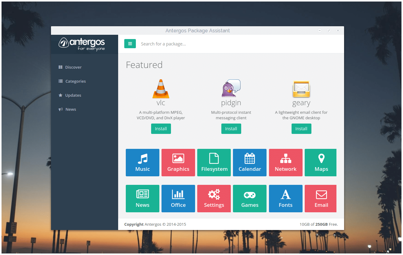 Линукс для использования дома Antergos