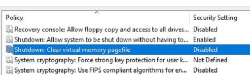Установка режима очистки файла подкачки при выключении ПК