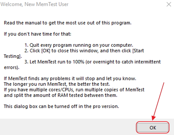 Ознакомительная консоль утилиты Memtest