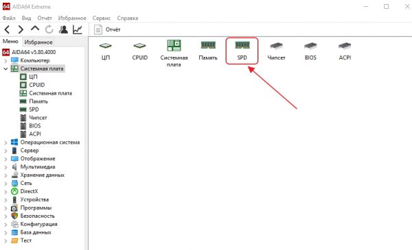 Пункт SPD в программе AIDA64