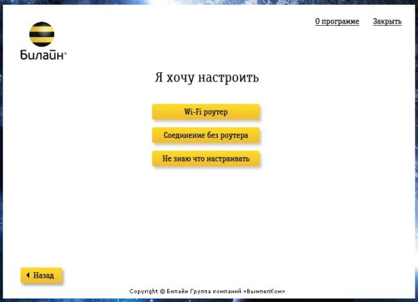 Настройка подключения Билайн