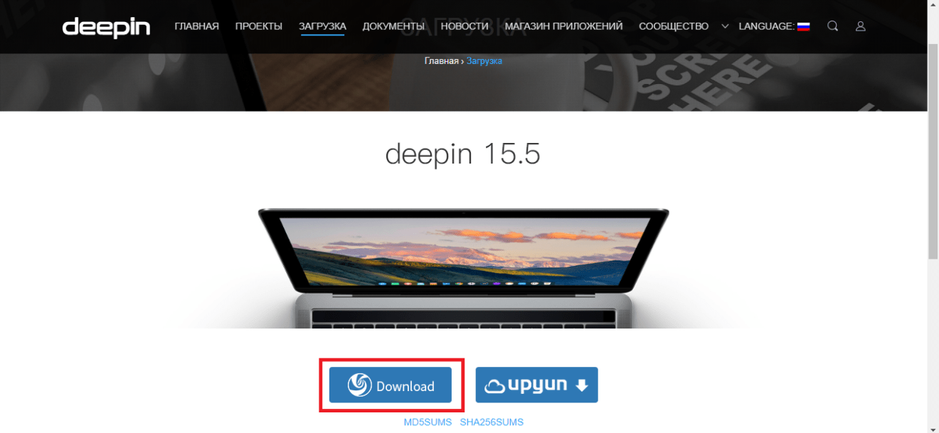Установка Deepin 15.5 загрузка образа