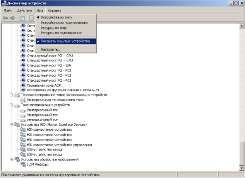 Отображение скрытых устройств в Windows 7