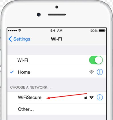 Переход к настройкам сети на IOS