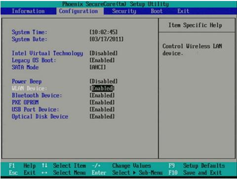 Проверка статуса Bluetooth в Phoenix/AMI BIOS
