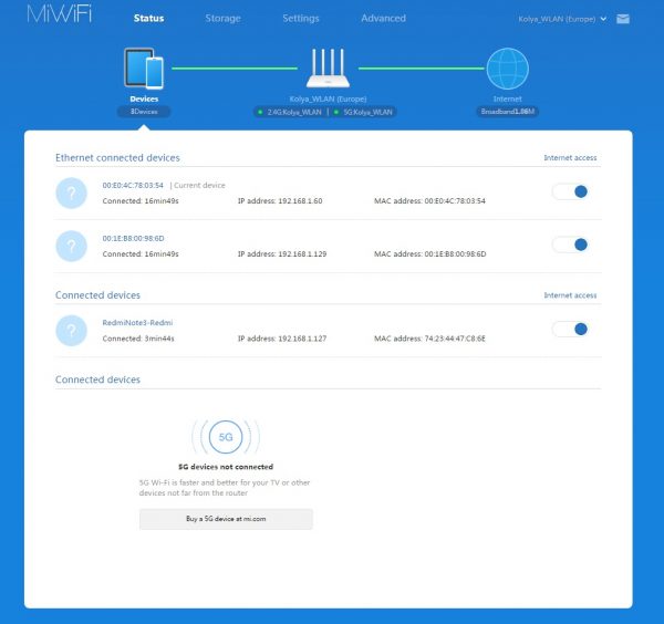 Главное меню роутера Xiaomi 3 теперь на английском