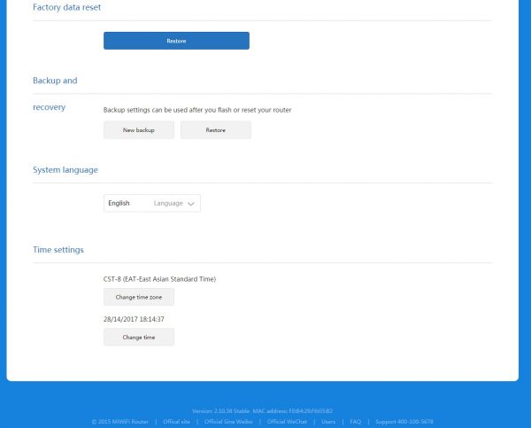 Другие функции восстановления/сброса Xiaomi Router 3