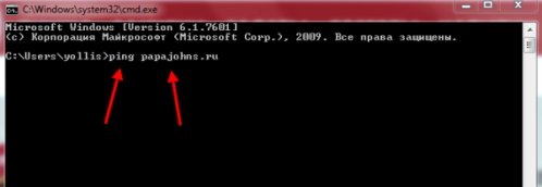 Команда «ping» и название ресурса