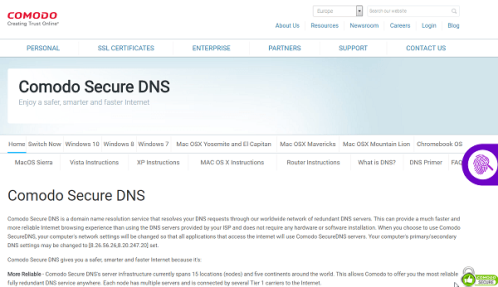 Сайт Comodo Secure DNS