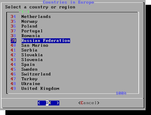 Выбор страны.