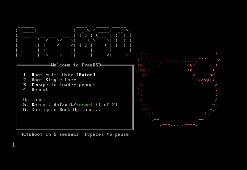 Меню загрузчика FreeBSD.