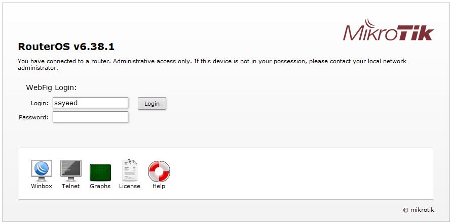 MikroTik WebFig Login Page