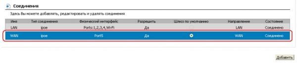 Добавление нового соединения IPoE через WAN