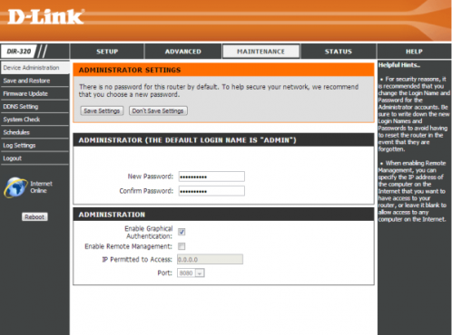 Изменение админ-пароля от DIR-320