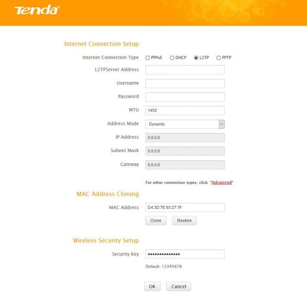 Настройка L2TP-связи на роутере Tenda F3