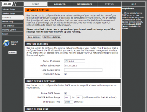 Настройка LAN и DHCP на роутере DIR-320