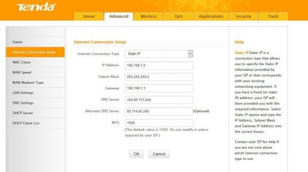 Настройка Static IP на Tenda N301