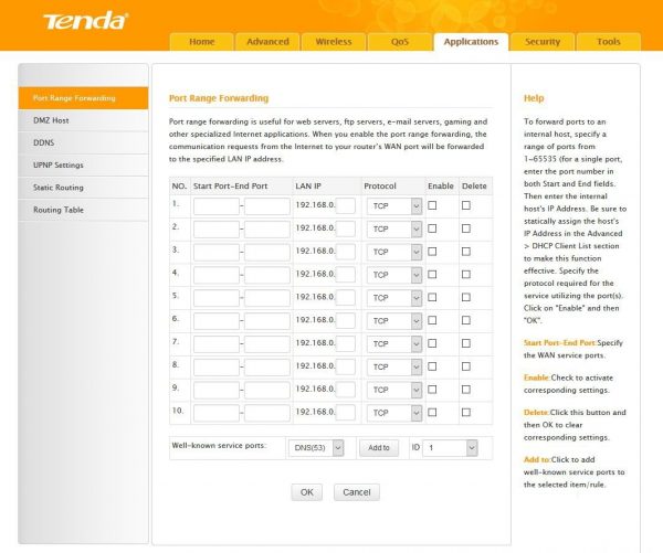 Настройки проброса портов на Tenda N301