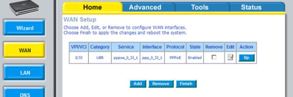 Список настроек подключения к интернету