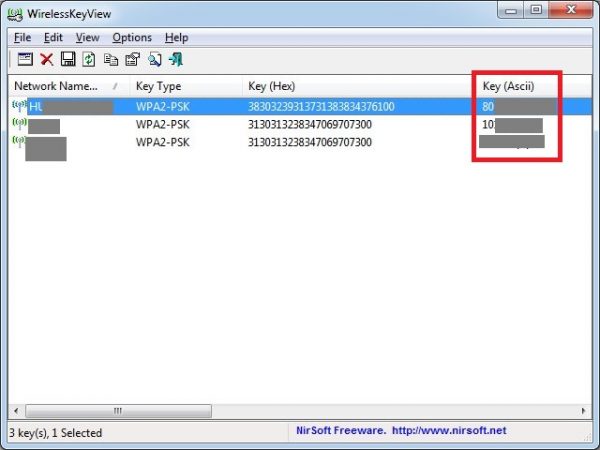 Интерфейс программы WirelessKeyView