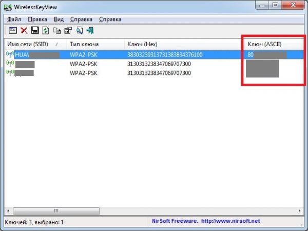 Русифицированный интерфейс приложения WirelessKeyView
