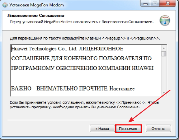 Окно принятия лицензионного соглашения