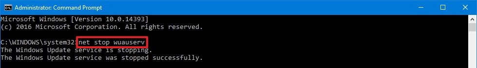 net stop wuauserv windows 10